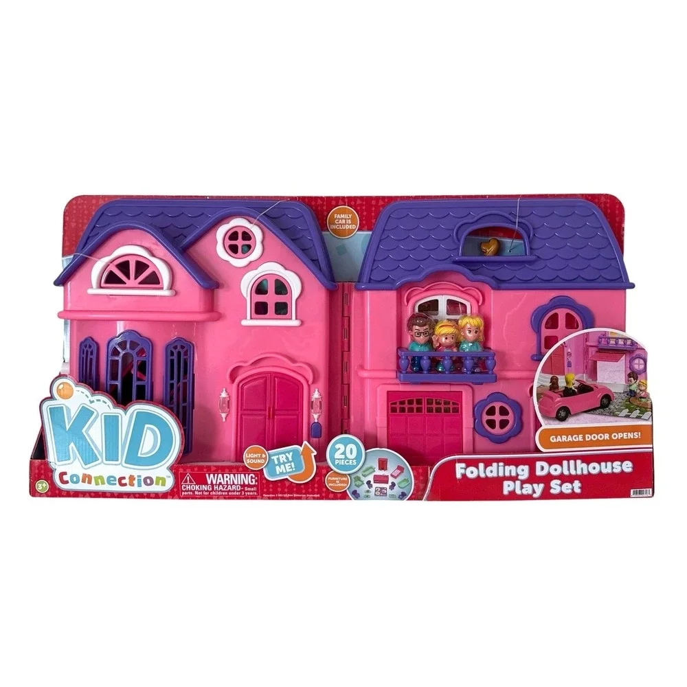 Kid Connection Folding Dollhouse Play Set 20 Pieces Light Sound Car Figures NEW